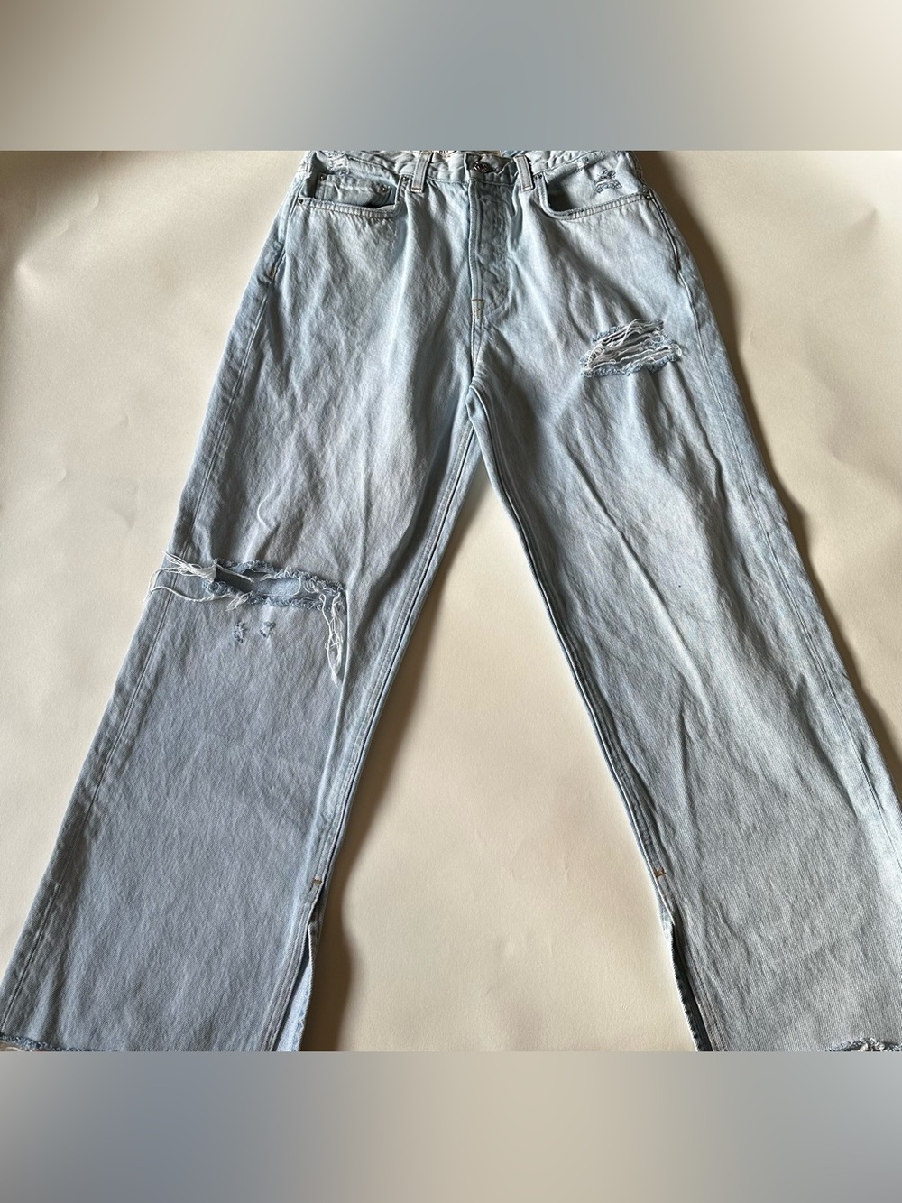 GRLFRND‎ The Liya Low Rise Boyfriend Jeans w/ Slit Las Vegas Light Wash Size 26